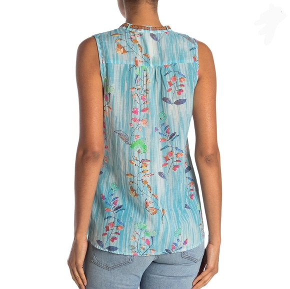 Aratta Sleeveless Top Neck Tie Closure Tassel Lightweight Floral Blue XL NWT - Picture 7 of 16